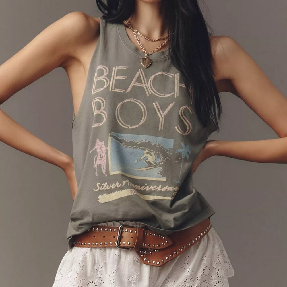 Anthropologie Letluv BEACH BOYS Tank Relaxed Fit Vintage Inspired Tee Top NWT